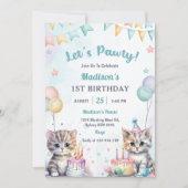 Invitation Cute Kitty Chat 1er fête d'anniversaire (Devant)