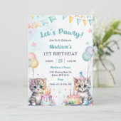 Invitation Cute Kitty Chat 1er fête d'anniversaire (Debout devant)