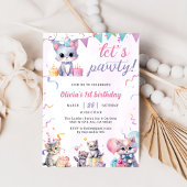 Invitation Cute Kitty Chat 1er fête d'anniversaire