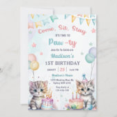 Invitation Cute Kitty Chat 1er fête d'anniversaire (Devant)