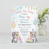 Invitation Cute Kitty Chat 1er fête d'anniversaire (Debout devant)