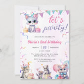 Invitation Cute Kitty Chat 2e fête d'anniversaire (Devant)