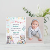 Invitation Cute Kitty Chat 2e fête d'anniversaire Photo (Debout devant)