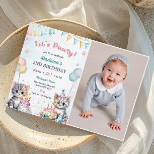 Invitation Cute Kitty Chat 2e fête d'anniversaire Photo