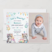 Invitation Cute Kitty Chat 2e fête d'anniversaire Photo (Devant)