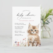 Invitation Cute Kitty Chat | Airy Floral Spring Baby shower (Debout devant)