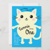 Invitation Cute Kitty Chat Anniversaire de enfant Bleu (Devant)