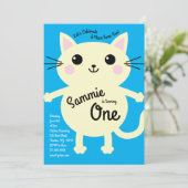 Invitation Cute Kitty Chat Anniversaire de enfant Bleu (Debout devant)
