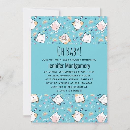 Invitation Cute Kitty Chat Motif Baby shower Whimsical (Devant)
