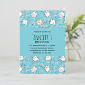 Invitation Cute Kitty Chat Motif Whimsical Anniversaire (Debout devant)