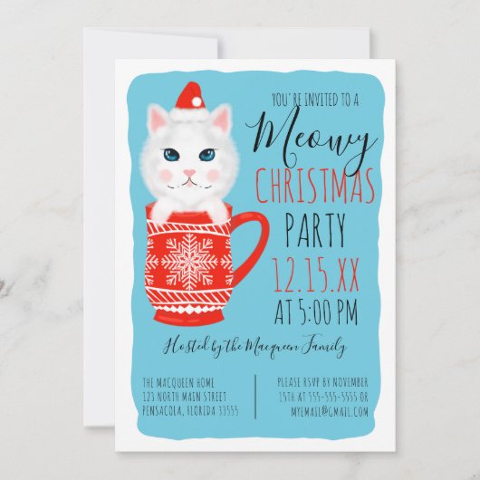 Invitation Cute Kitty Chat Mug Meowy Noël Party (Devant)