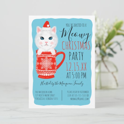 Invitation Cute Kitty Chat Mug Meowy Noël Party (Debout devant)