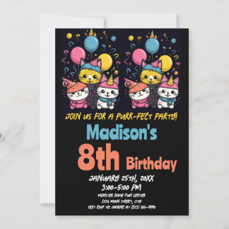Invitation Cute Kitty Chat Purr-Fect Chats de fête Anniversai