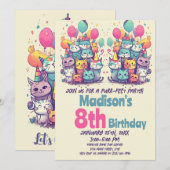 Invitation Cute Kitty Chat Purr-Fect Chats de fête Anniversai (Devant / Derrière)