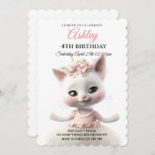 Invitation Cute Kitty en robe rose (Devant / Derrière)