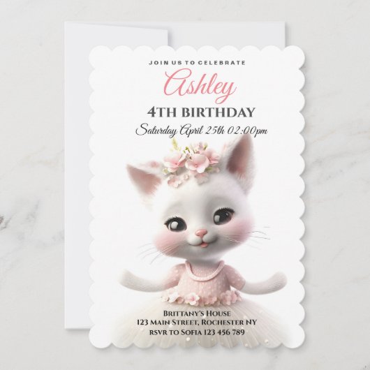 Invitation Cute Kitty en robe rose (Devant)