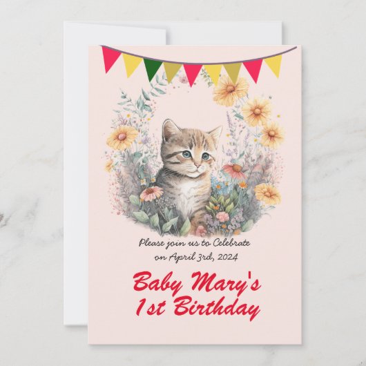 Invitation Cute Kitty - fête d'anniversaire (Devant)