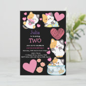 Invitation Cute kitty girls 2e anniversaire noir (Debout devant)