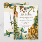 Invitation Cute Knight Dragon Castle Anniversaire Fête Enfant (Devant / Derrière)