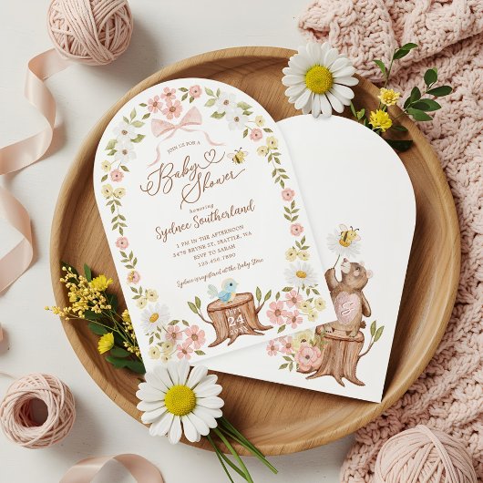 Invitation Cute Knished Floral Bois Ours Bébé Fille Douche