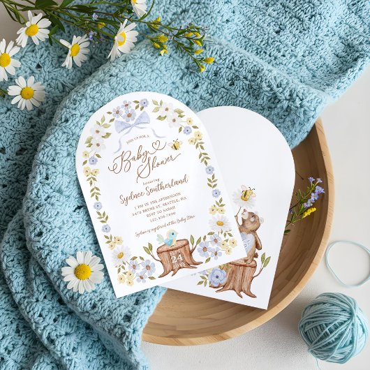 Invitation Cute Kntd Floral Bois Ours Bébé Garçon Douche