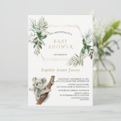Invitation Cute Koala Aquarelle Verdure Baby shower Or (Debout devant)