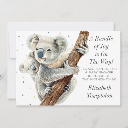 Invitation Cute Koala Bear Bundle of Joy Baby shower (Devant)