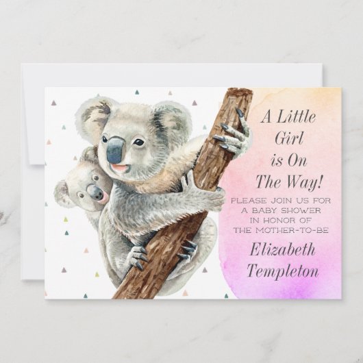 Invitation Cute Koala Bear C'est un Baby shower rose fille (Devant)