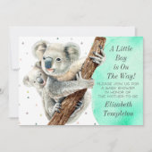 Invitation Cute Koala Bear C'est un garçon Baby shower Turquo (Devant)
