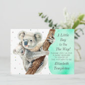 Invitation Cute Koala Bear C'est un garçon Baby shower Turquo (Debout devant)