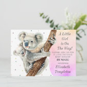 Invitation Cute Koala Bear C'est une fille Baby shower par co (Debout devant)