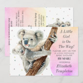 Invitation Cute Koala Bear C'est une fille Baby shower par co (Devant / Derrière)