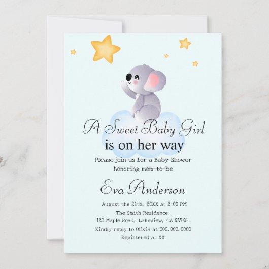 Invitation Cute Koala Boho Reach Pour Le Baby shower Des Étoi (Devant)