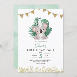Invitation Cute Koala Green Anniversaire des enfants
