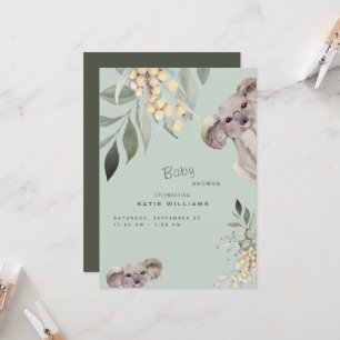 Invitation Cute Koala Monnaie d'ours et Baby shower d'olive