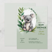 Invitation Cute Koala Ours Aquarelle Baby shower vert (Devant / Derrière)