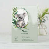 Invitation Cute Koala Ours Aquarelle Vert Anniversaire (Debout devant)