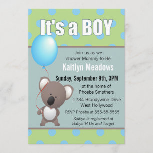 Invitation Cute Koala ours bébé garçon douche garçon