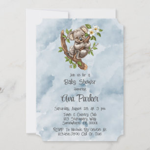 Invitation Cute Koala Ours bleu Baby shower peint