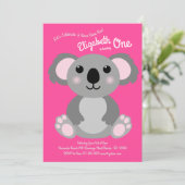Invitation Cute Koala Ours Enfants 1er anniversaire fête rose (Debout devant)