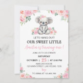 Invitation Cute Koala Rose Floral Girl Anniversaire (Devant)