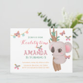 Invitation Cute koality time koala ours rose turquoise animal (Debout devant)
