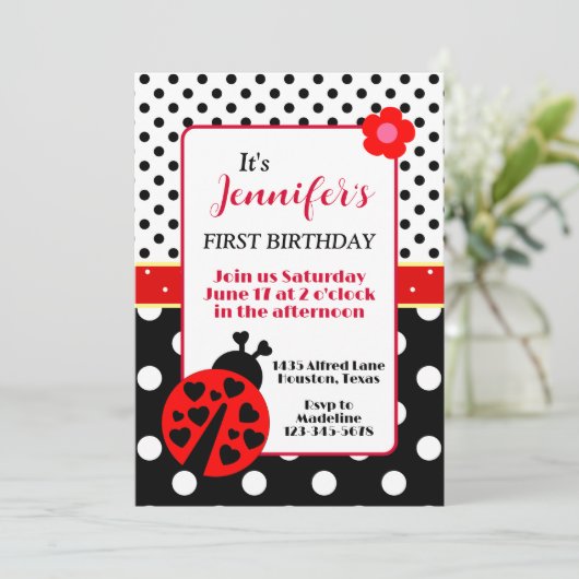 Invitation Cute Ladybug Birthday Party Invite (Debout devant)