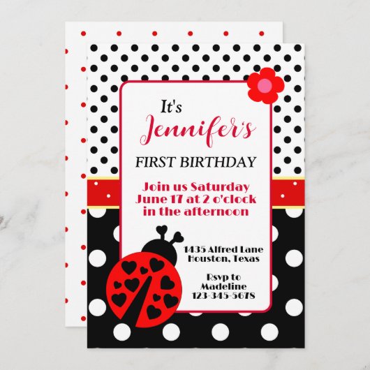 Invitation Cute Ladybug Birthday Party Invite (Devant / Derrière)