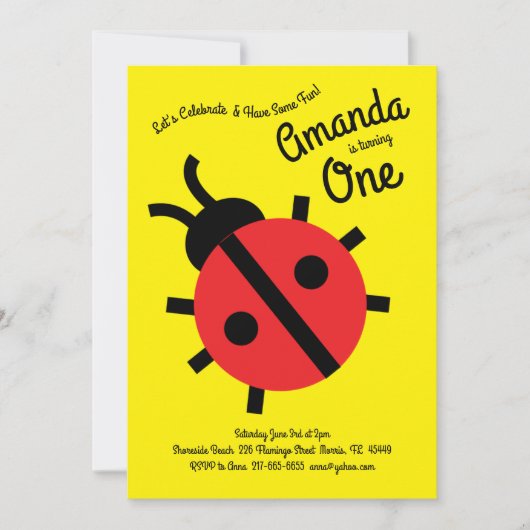 Invitation Cute Ladybug Enfants 1er Anniversaire Fête Invitat (Devant)