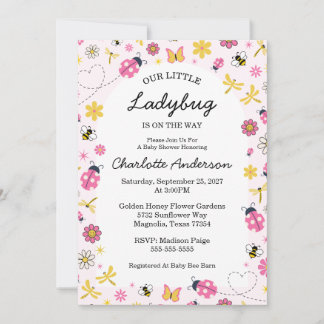 Invitation Cute Ladybug Pink Girl Baby Shower