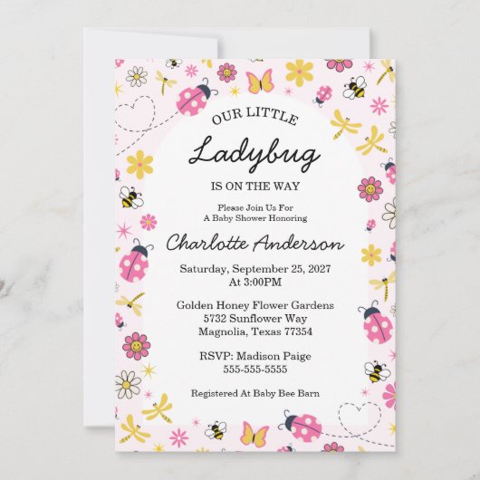 Invitation Cute Ladybug Pink Girl Baby Shower (Devant)