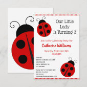 Invitation Cute Ladybug Polka Dot Little Girl Birthday Party (Devant / Derrière)
