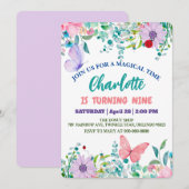 Invitation Cute Ladybug Polka point floral Fleur Nom d'annive (Devant / Derrière)