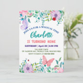 Invitation Cute Ladybug Polka point floral Fleur Nom d'annive (Debout devant)